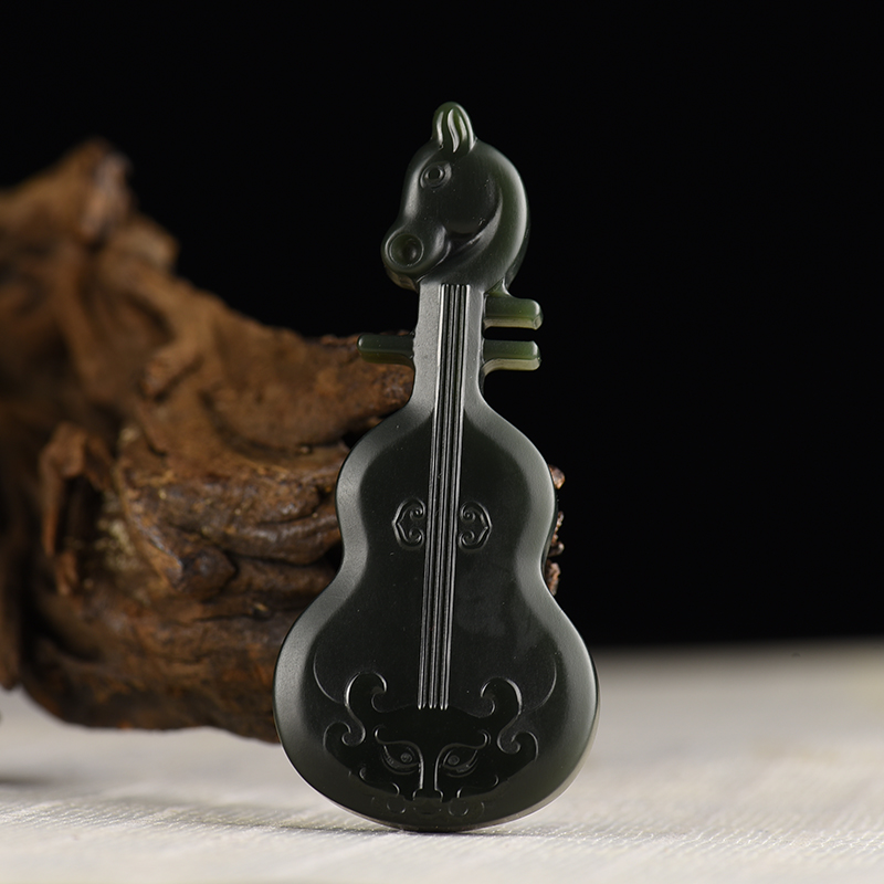 新疆天然和田青玉马头琴吊坠-红掌柜