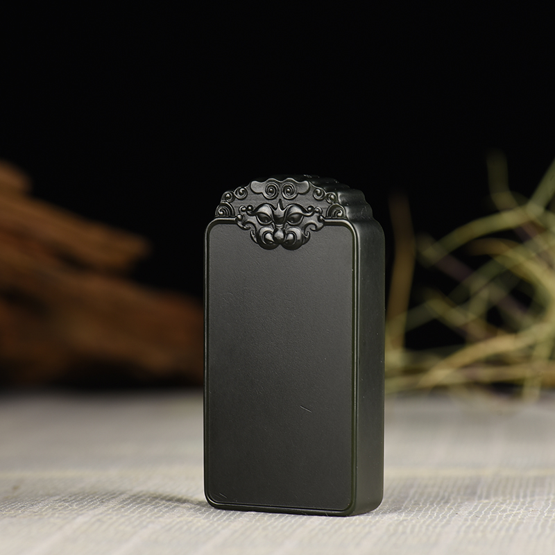 新疆山料和田墨玉无事牌吊坠-红掌柜