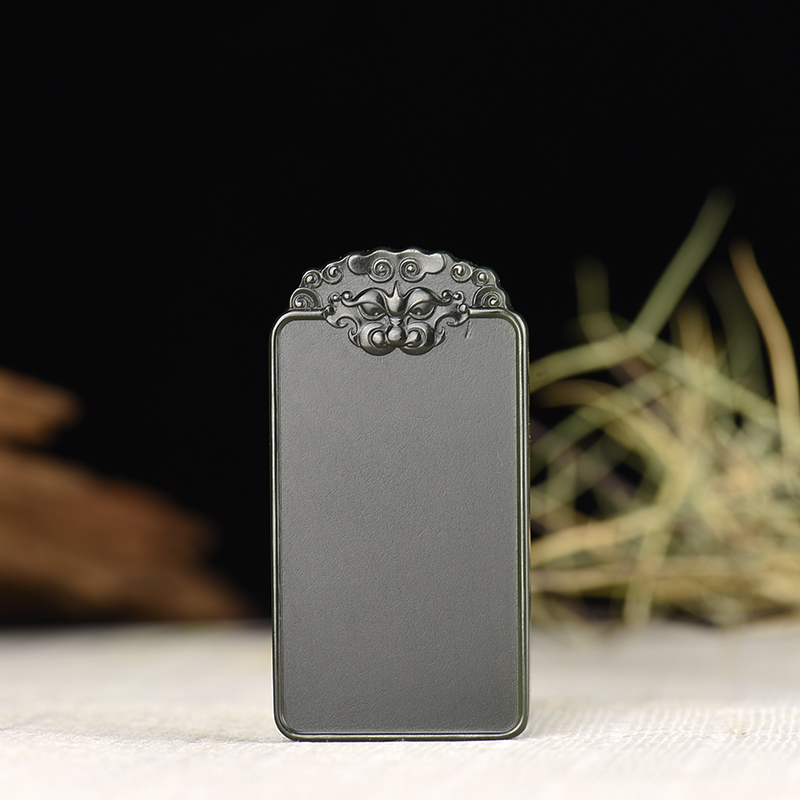 新疆天然和田墨玉无事牌吊坠-红掌柜