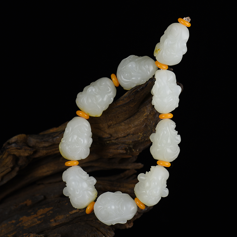 新疆天然籽料和田白玉十八罗汉手串-红掌柜