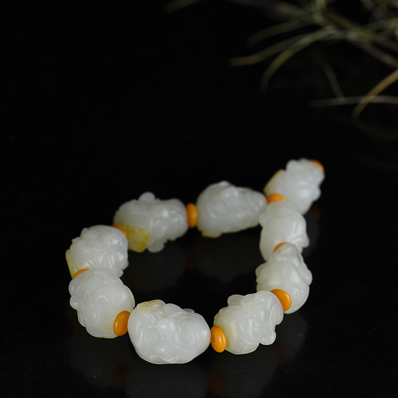 新疆天然和田白玉十八罗汉手串-红掌柜