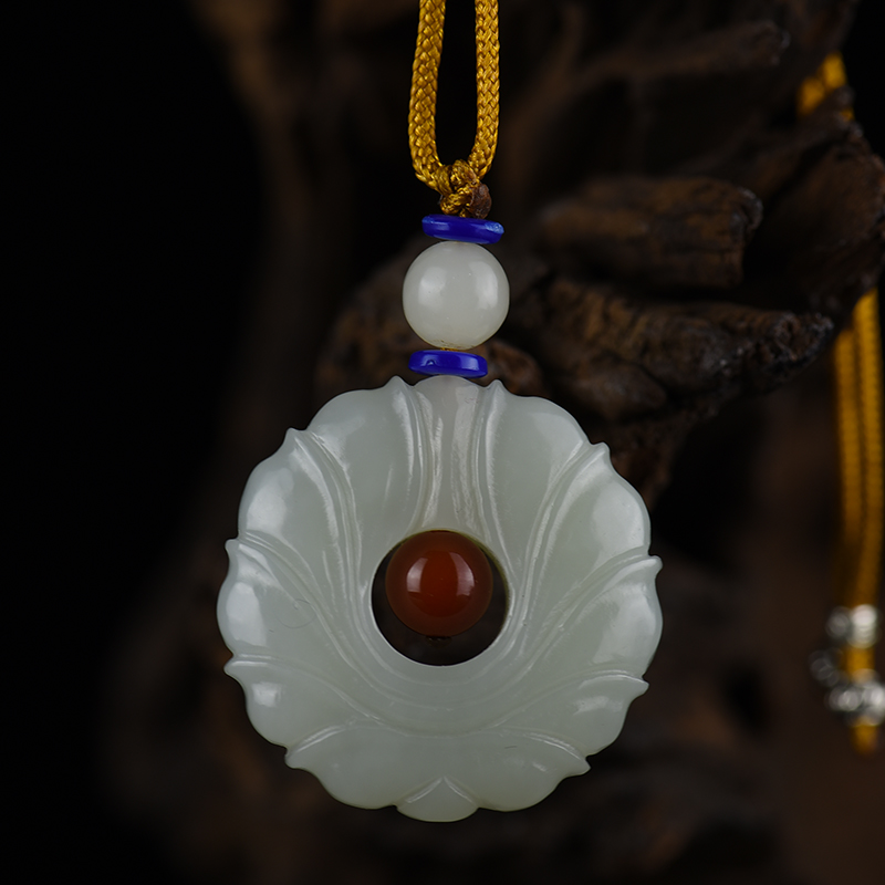 新疆天然和田白玉莲花吊坠-红掌柜