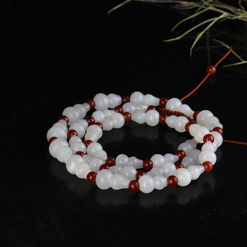 新疆天然山料和田白玉桶珠项链-红掌柜