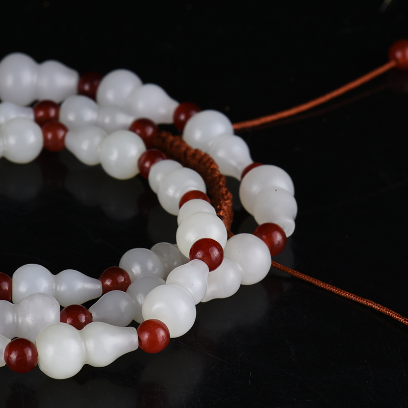 天然山料和田白玉桶珠项链-红掌柜