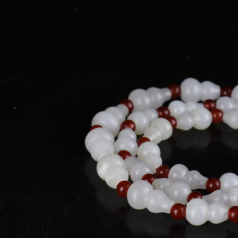新疆山料和田白玉桶珠项链-红掌柜