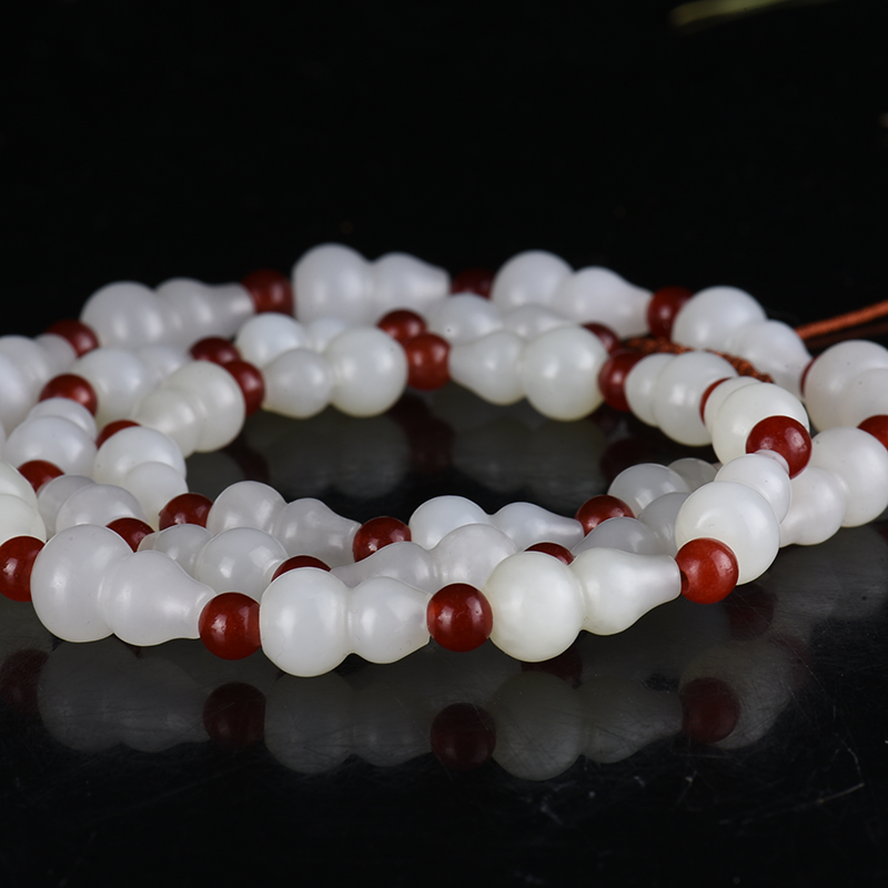 新疆天然山料和田玉桶珠项链-红掌柜