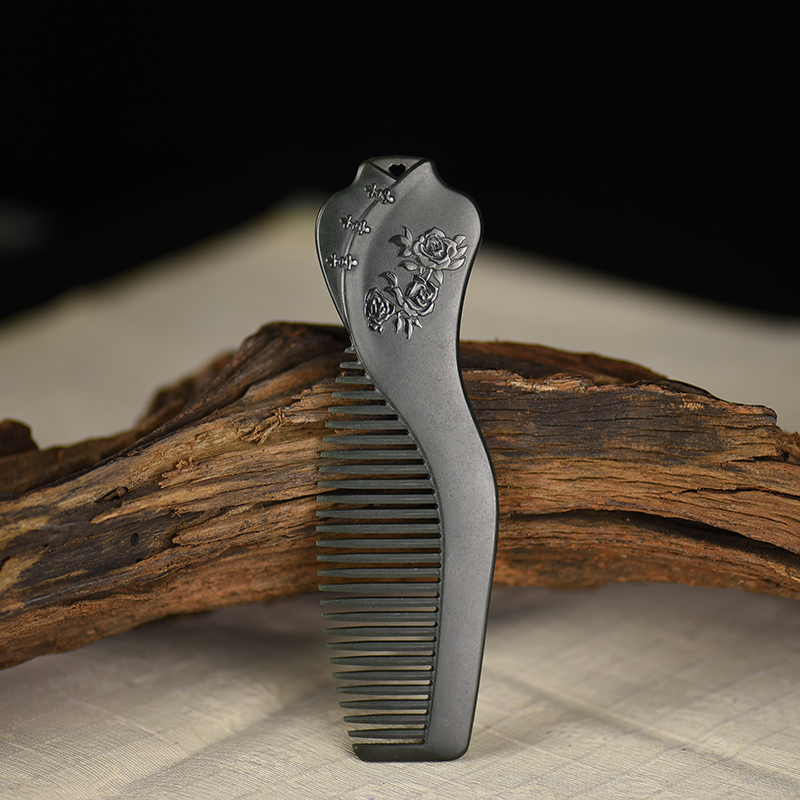 山料和田碧玉白头偕老梳子-红掌柜