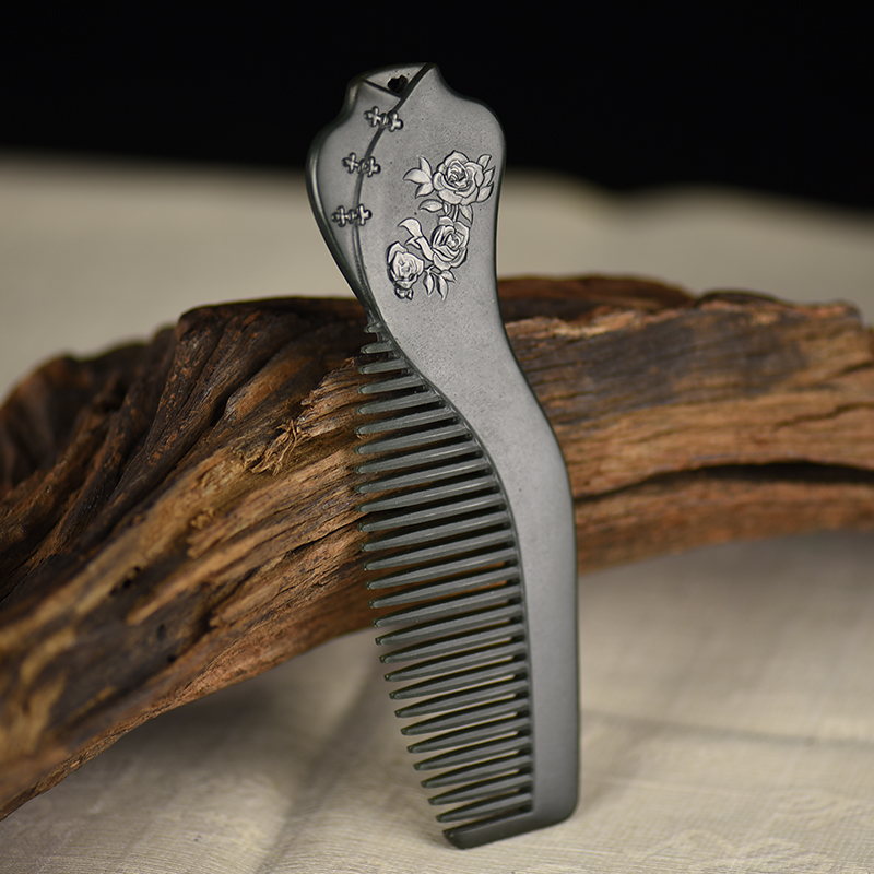 和田碧玉白头偕老梳子-红掌柜