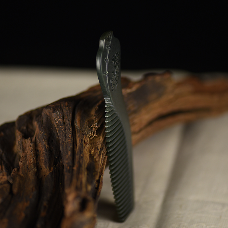 新疆和田碧玉白头偕老梳子-红掌柜