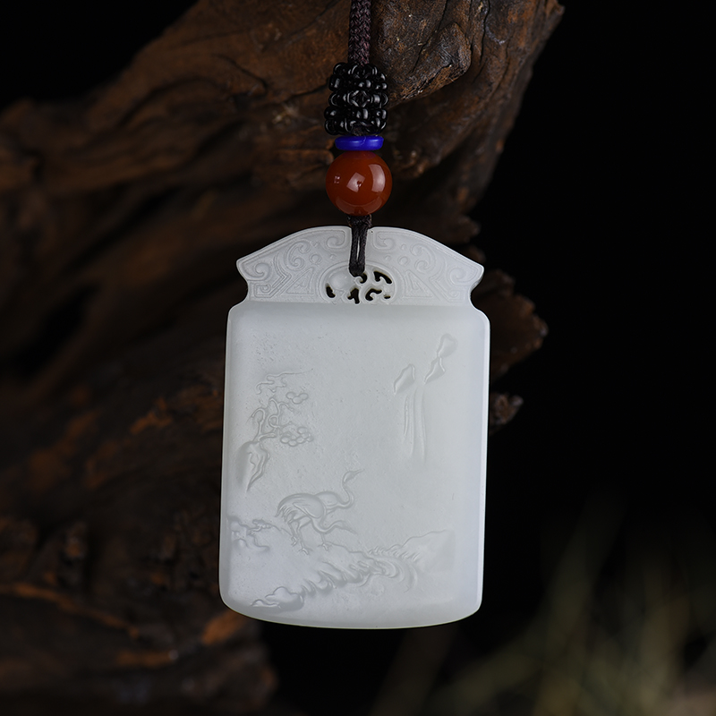 籽料和田白玉松鹤延年吊坠-红掌柜