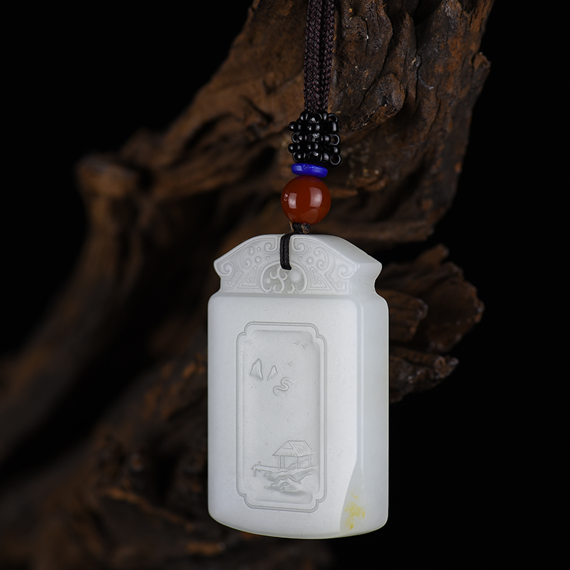 天然和田白玉松鹤延年吊坠-红掌柜