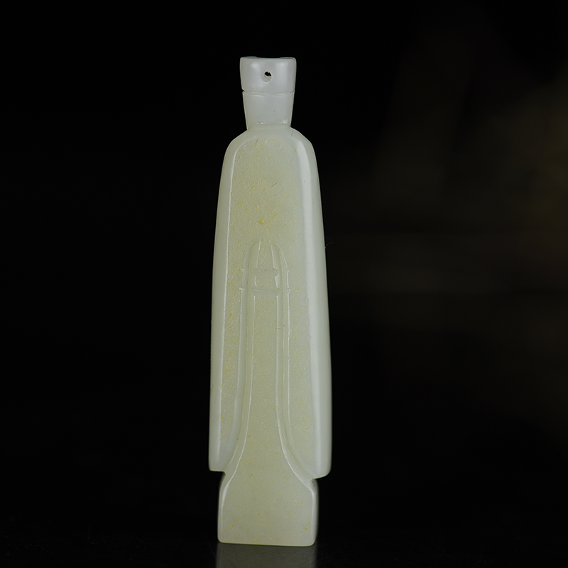 新疆天然和田白玉翁仲吊坠-红掌柜