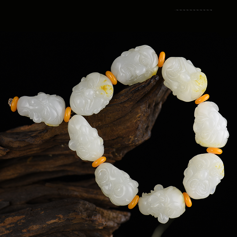 新疆天然籽料和田白玉十八罗汉单圈手串-红掌柜