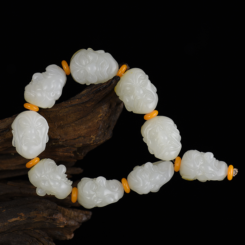 新疆天然和田白玉十八罗汉单圈手串-红掌柜
