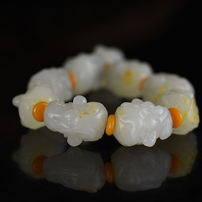 和田白玉十八罗汉单圈手串-红掌柜