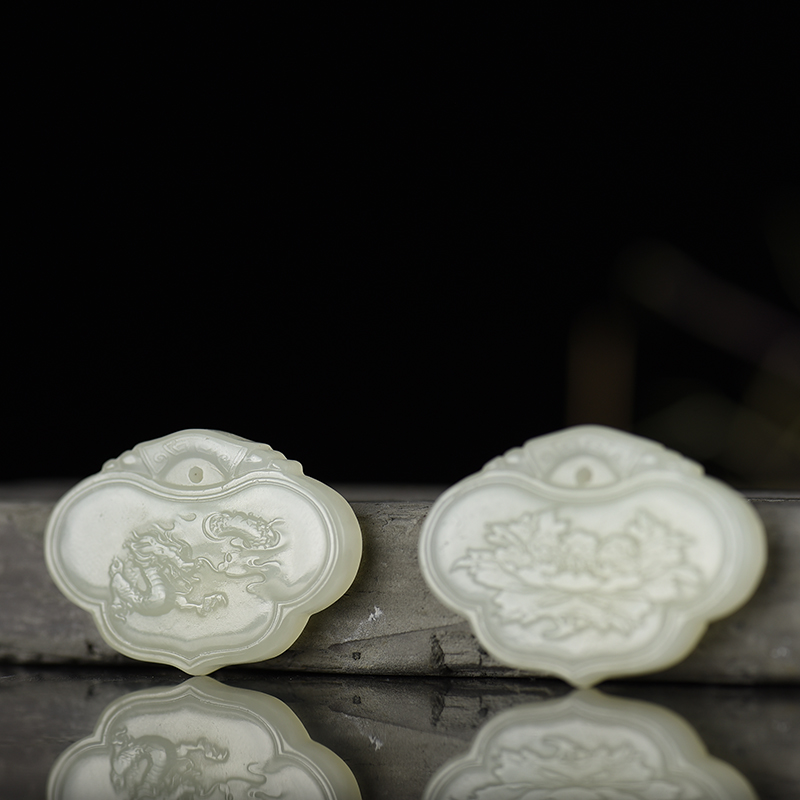 新疆籽料和田白玉平安锁吊坠组合-红掌柜