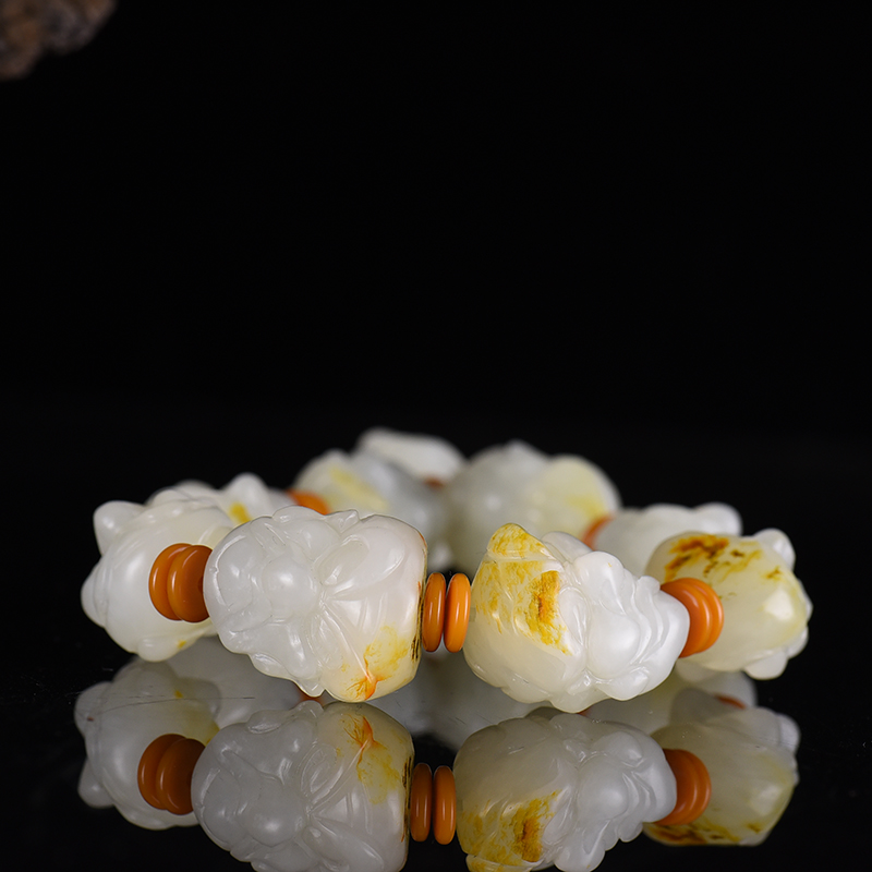 籽料和田白玉十八罗汉手串-红掌柜