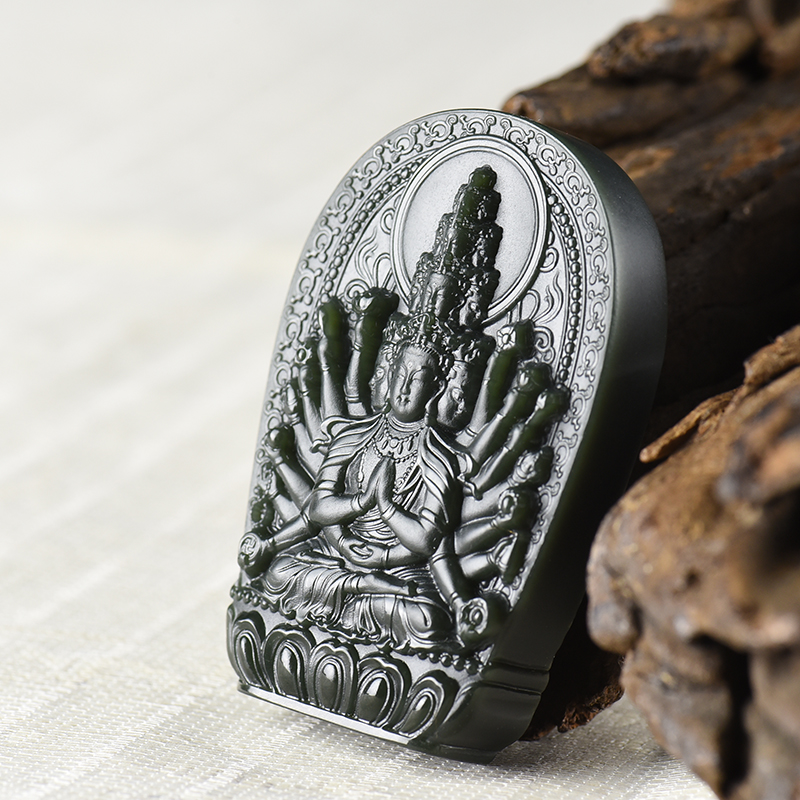 新疆山料和田深青玉观音吊坠-红掌柜