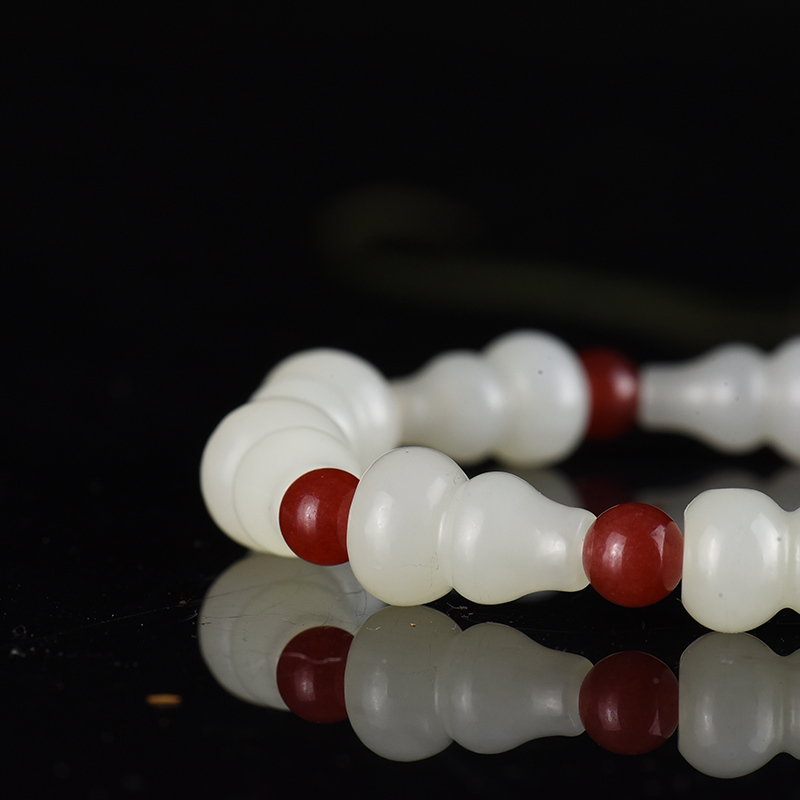 新疆山料和田白玉福禄手串-红掌柜