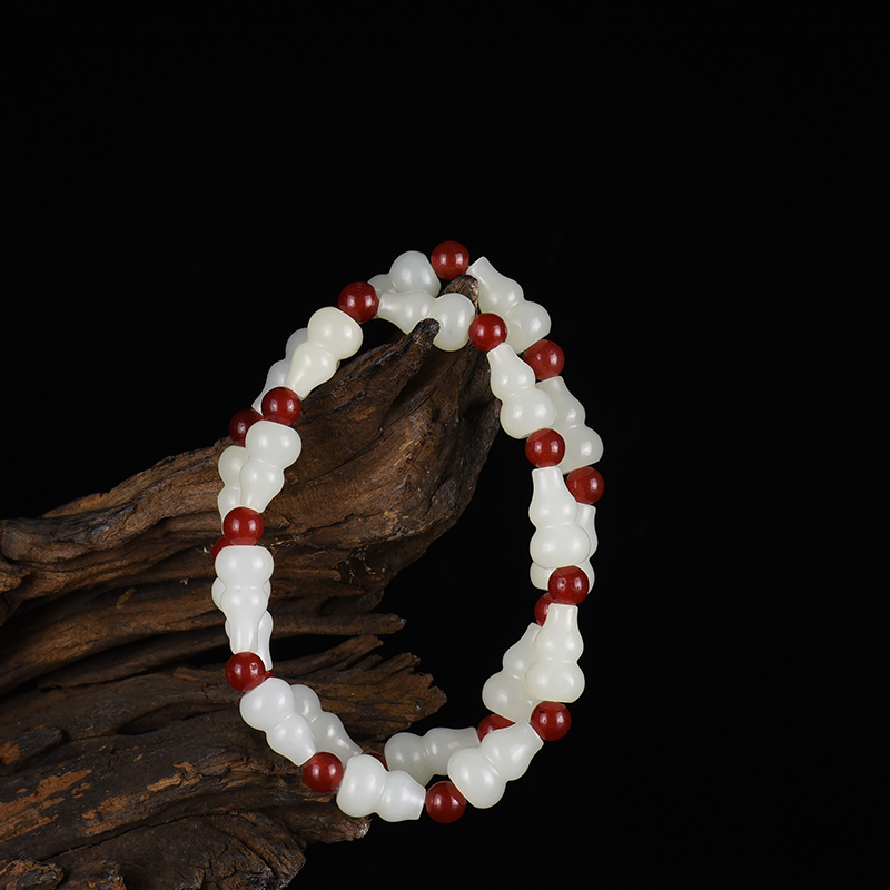新疆天然和田白玉福禄手串-红掌柜