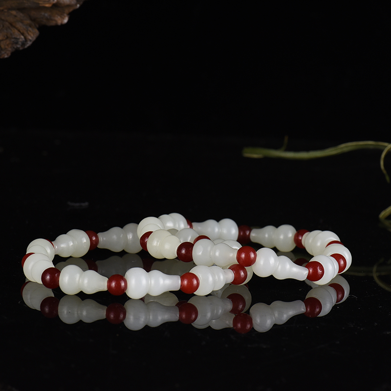 新疆天然山料和田玉福禄手串-红掌柜