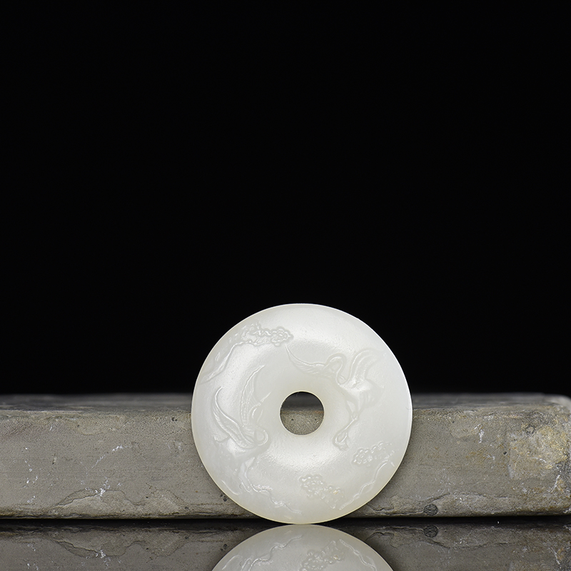 新疆山料和田玉松鹤延年平安扣吊坠-红掌柜