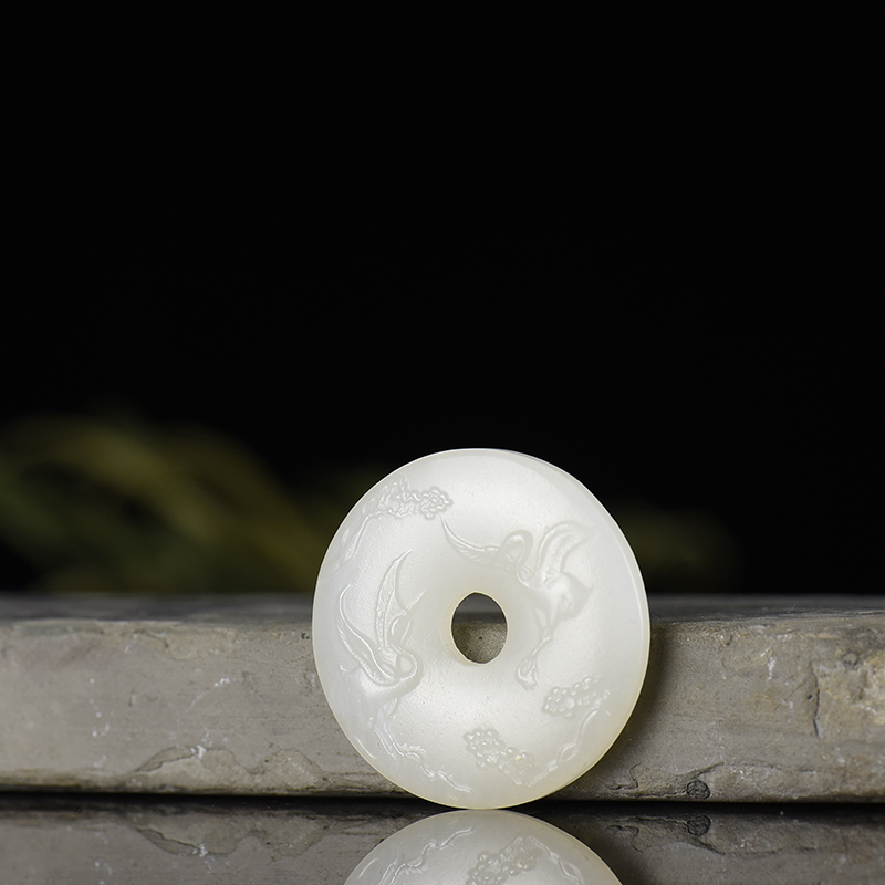 新疆山料和田羊脂白玉平安扣吊坠-红掌柜