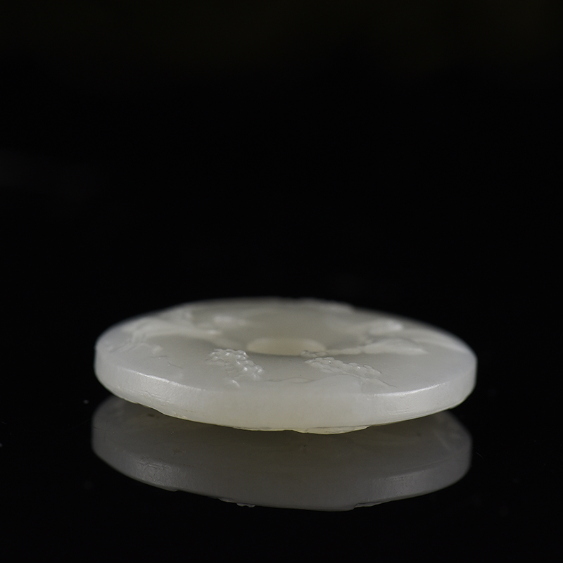 新疆山料和田羊脂白玉松鹤延年吊坠-红掌柜