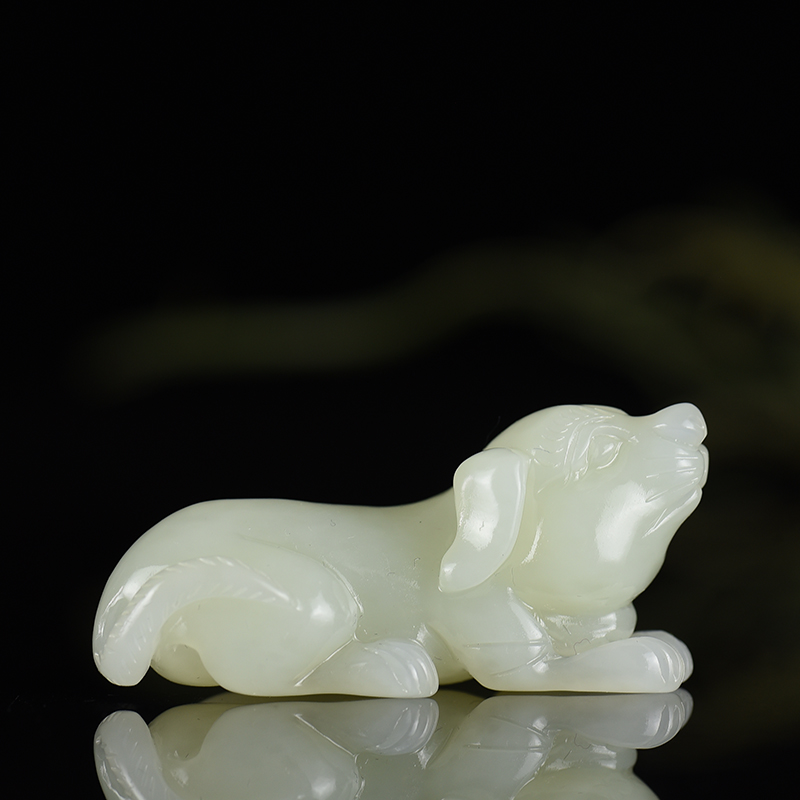 新疆山料和田白玉戌狗吊坠-红掌柜