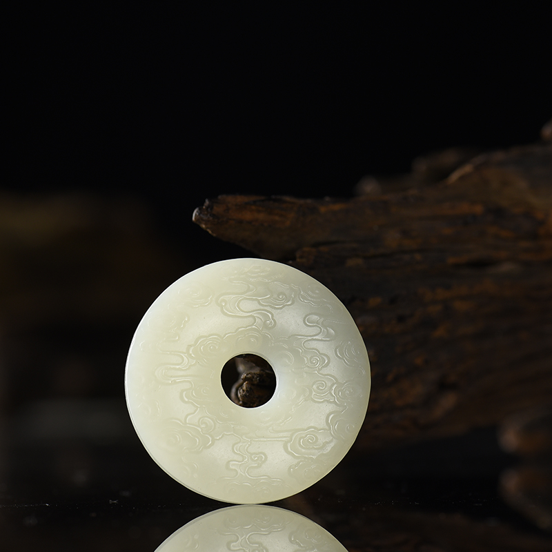 新疆天然山料和田白玉祥云平安扣吊坠-红掌柜