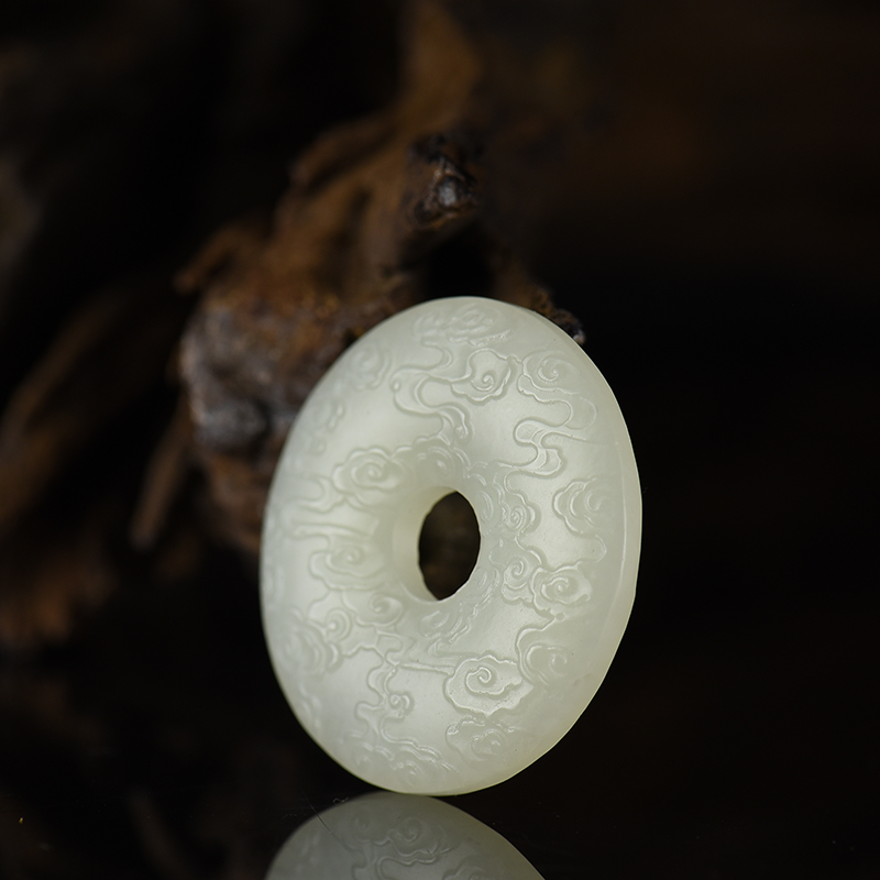 新疆天然和田白玉祥云平安扣吊坠-红掌柜