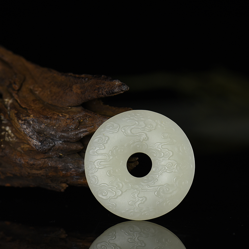 天然山料和田白玉祥云平安扣吊坠-红掌柜