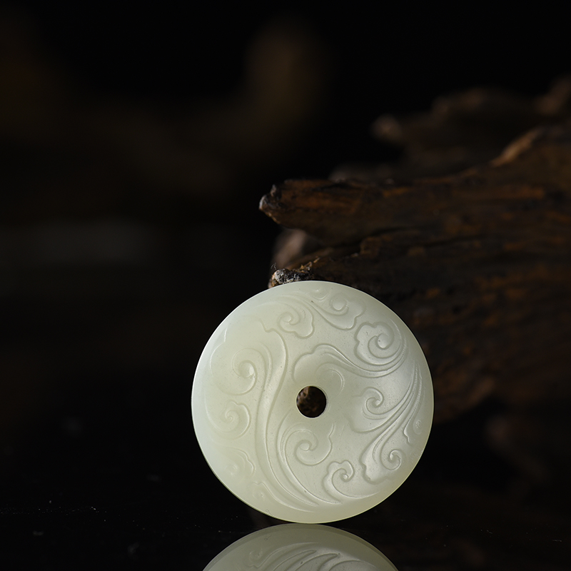 新疆天然山料和田白玉祥云平安扣吊坠-红掌柜