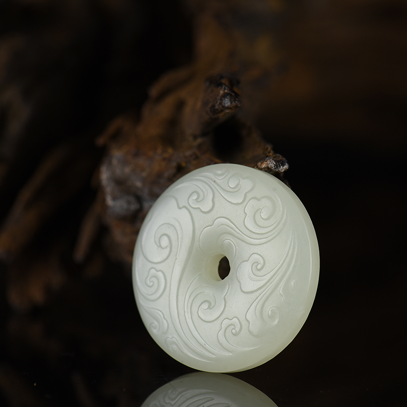 新疆天然和田白玉祥云平安扣吊坠-红掌柜