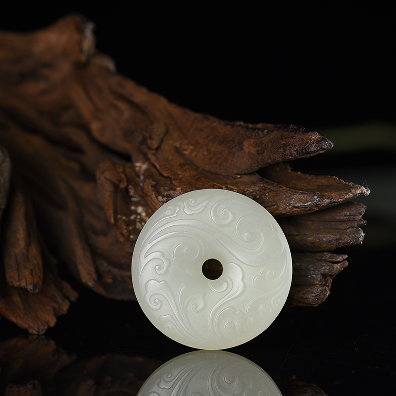 天然山料和田白玉祥云平安扣吊坠-红掌柜