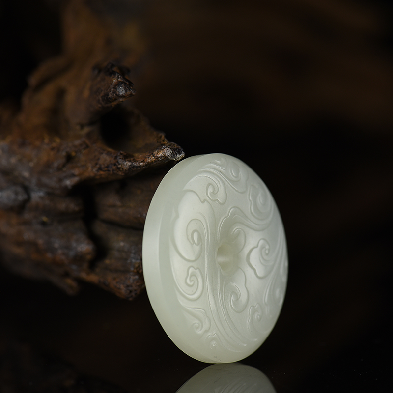 新疆山料和田白玉祥云平安扣吊坠-红掌柜