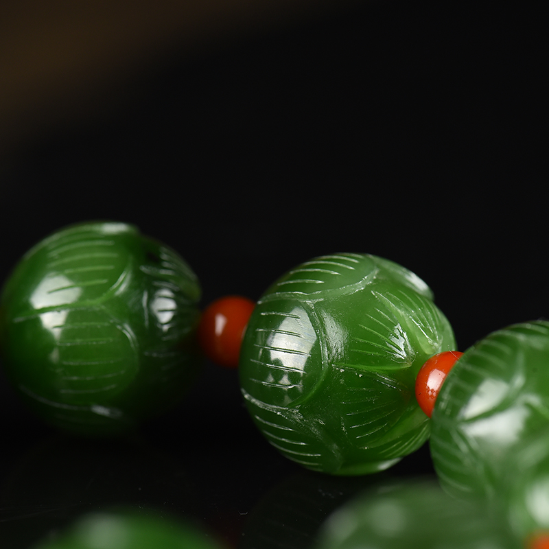 新疆和田碧玉莲花单圈手串-红掌柜