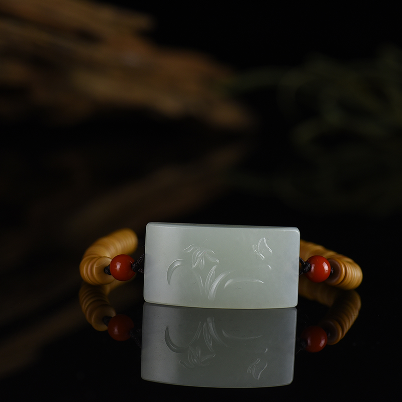 新疆天然籽料和田白玉蝶恋花单圈手串-红掌柜