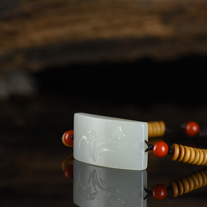 新疆天然和田白玉蝶恋花单圈手串-红掌柜