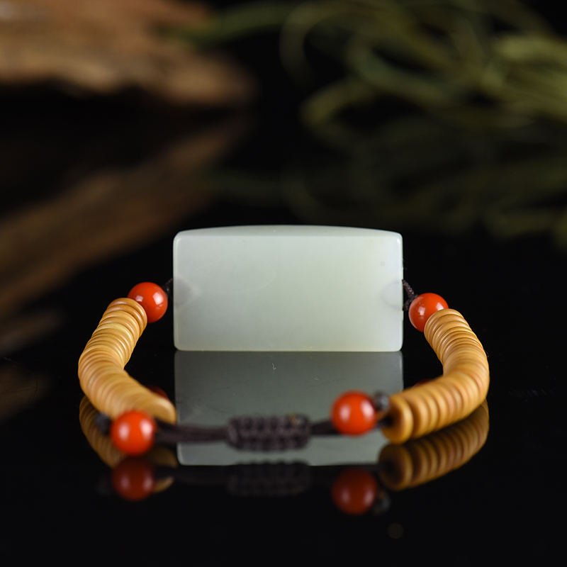 天然籽料和田白玉蝶恋花单圈手串-红掌柜