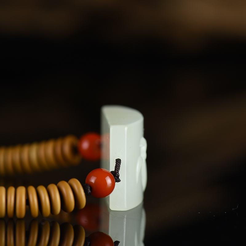 新疆籽料和田白玉蝶恋花单圈手串-红掌柜