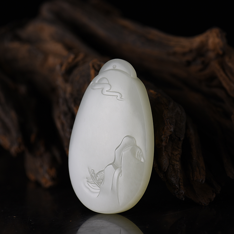 籽料和田玉山水之间吊坠-红掌柜