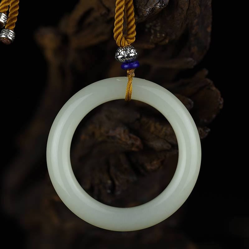 新疆天然和田白玉四季平安环吊坠-红掌柜