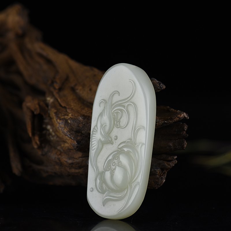 新疆籽料和田青白玉花开富贵吊坠-红掌柜