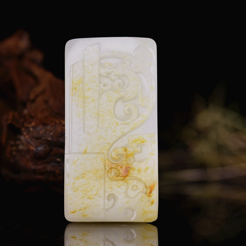 籽料和田白玉仿古龙凤牌吊坠-红掌柜