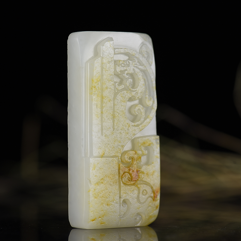 籽料和田白玉仿古龙凤牌吊坠-红掌柜