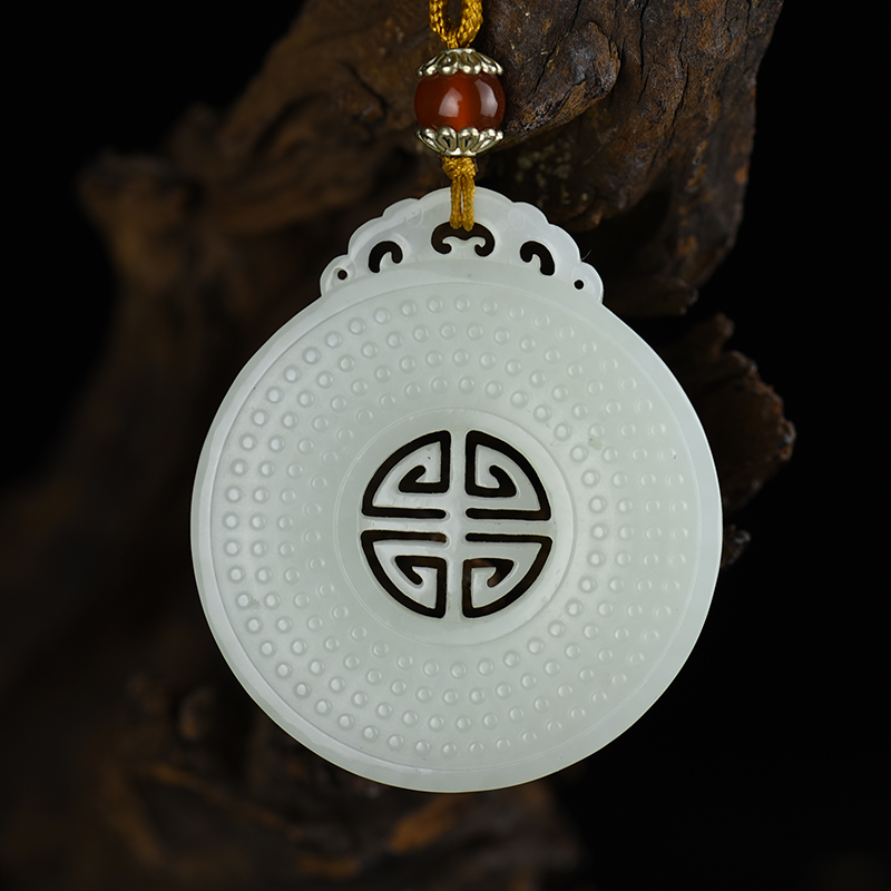 新疆天然山料和田白玉福寿吊牌-红掌柜