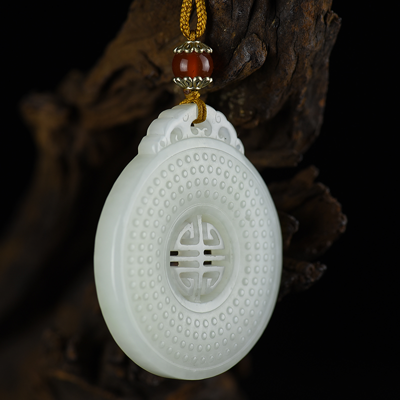 天然山料和田白玉福寿吊牌-红掌柜