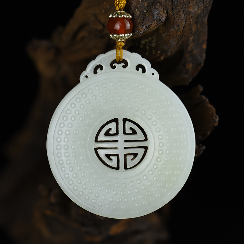 新疆天然和田白玉福寿吊牌-红掌柜