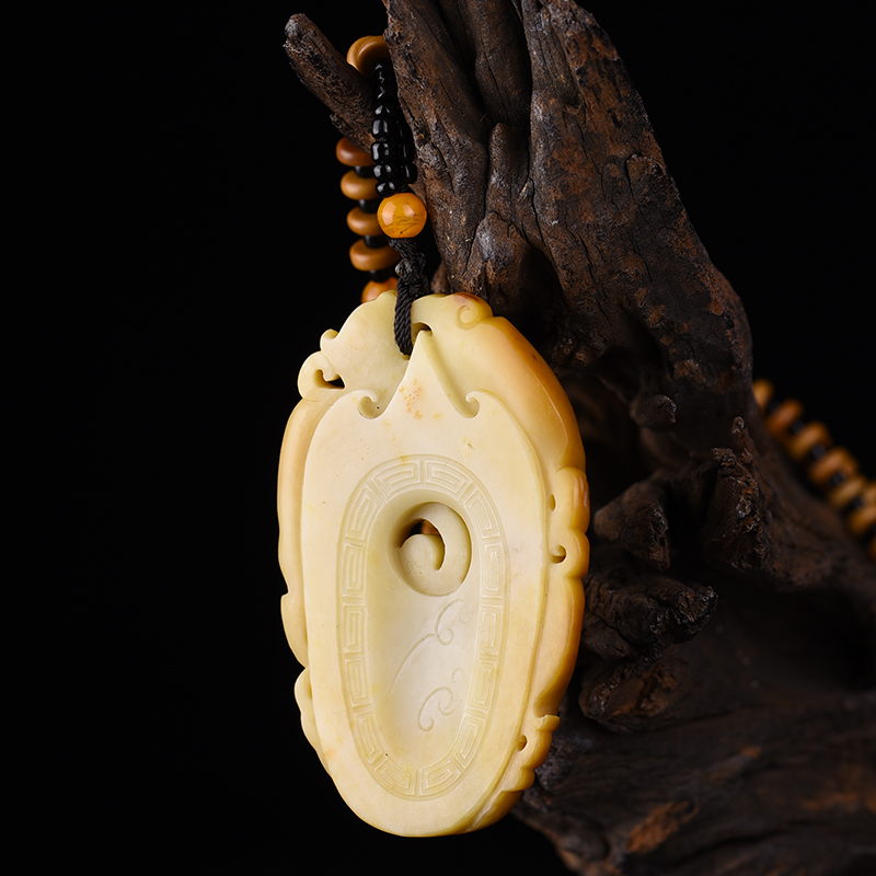 籽料和田黄沁龙凤鸡心佩-红掌柜